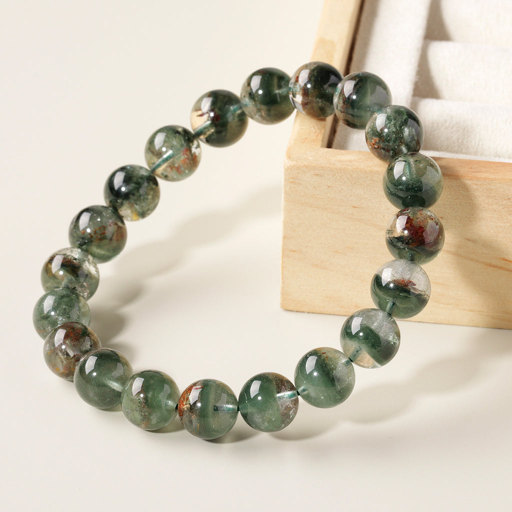 Dansenmonk Natural 7A Grade Green Phantom Quartz Bracelet – Treasure Bowl Phantom Crystal Bead Bangle