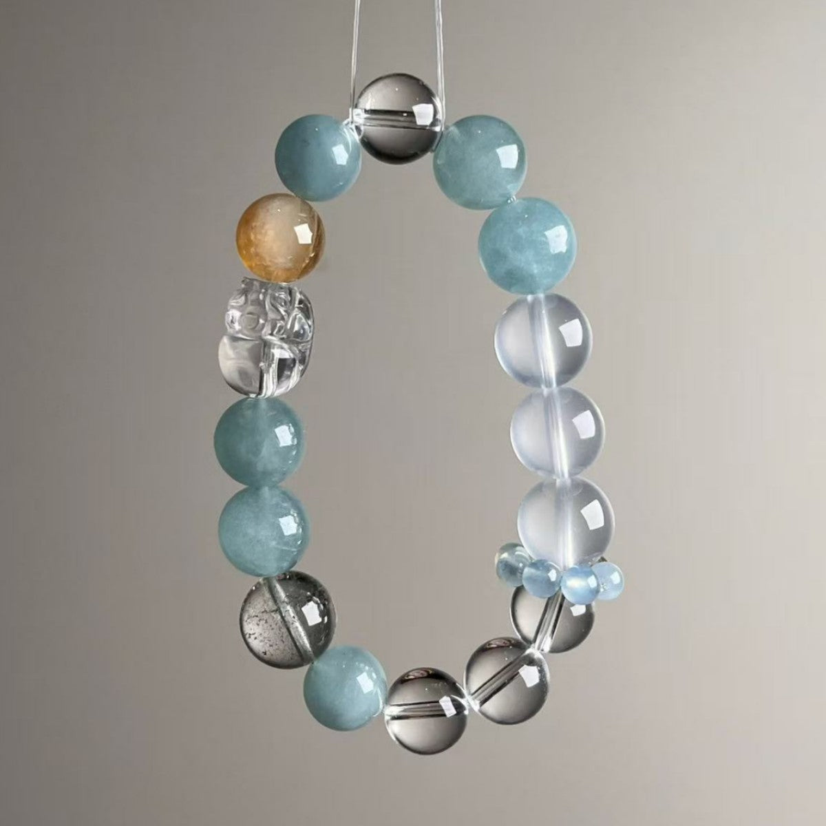 Natural Aquamarine Clear Quartz Pixiu Bracelet - View 4