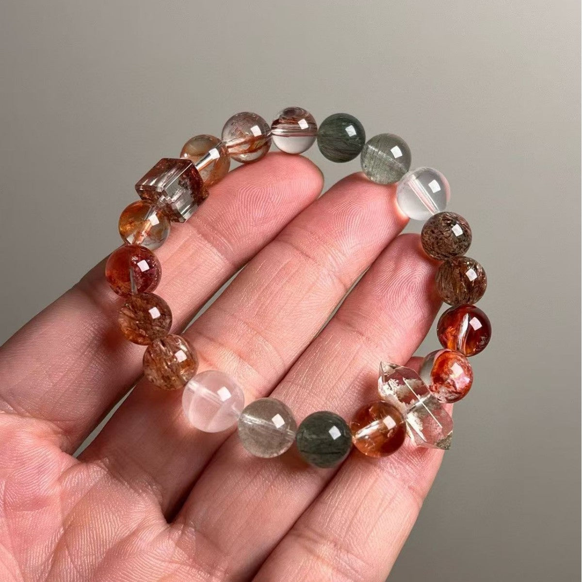 Natural Multi-Gemstone Rutilated Quartz Phantom Quartz Bracelet - View 4