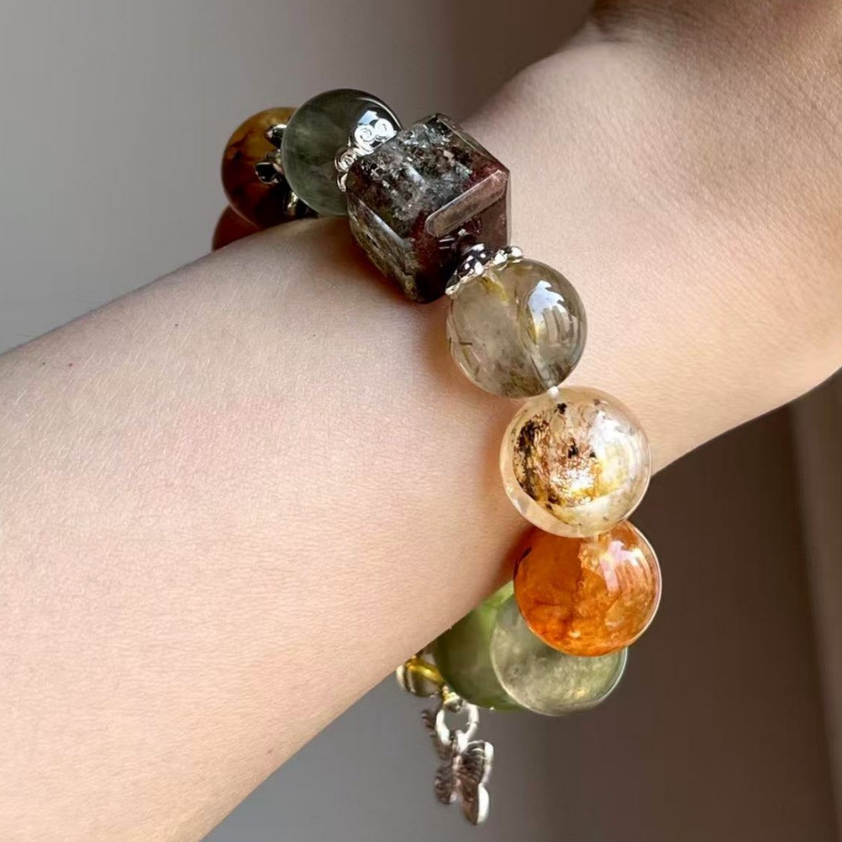 Dansenmonk 16mm Large Grain Natural Yellow Hematoid Phantom Crystal Bracelet Wealth Guardian Energy Stone For Taurus Capricorn Aries Women Luxury Wrist Jewelry