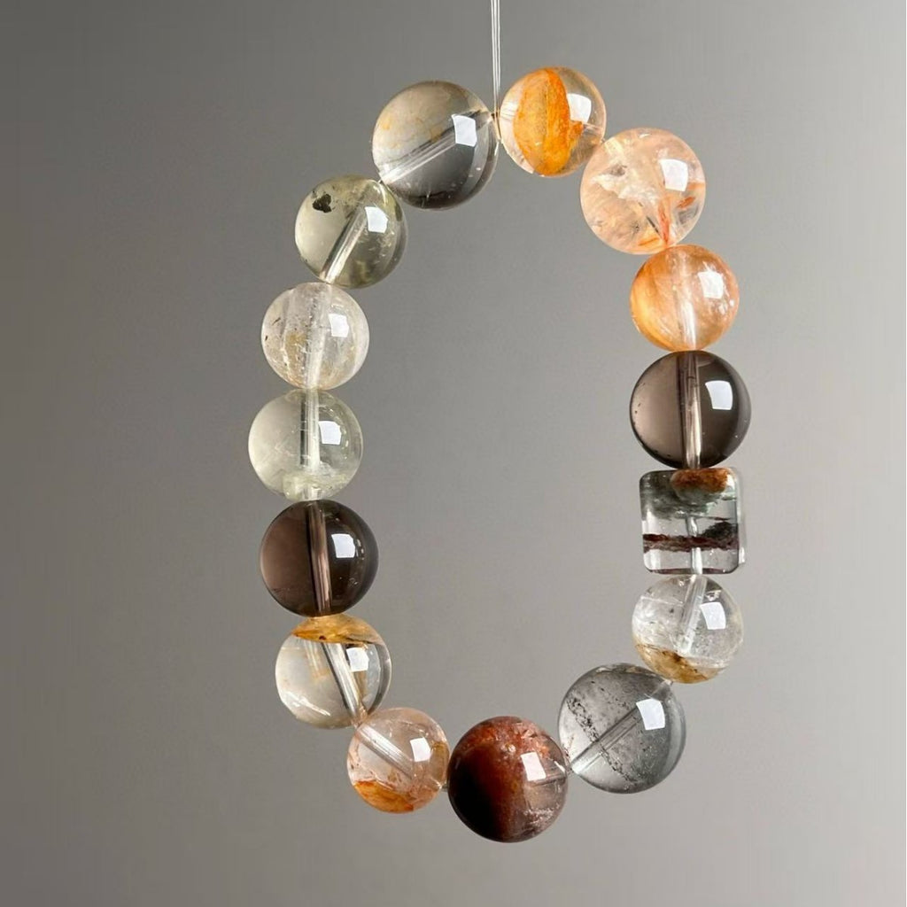 Natural Yellow Phantom Smoky Quartz Crystal Bracelet 11mm - View 4