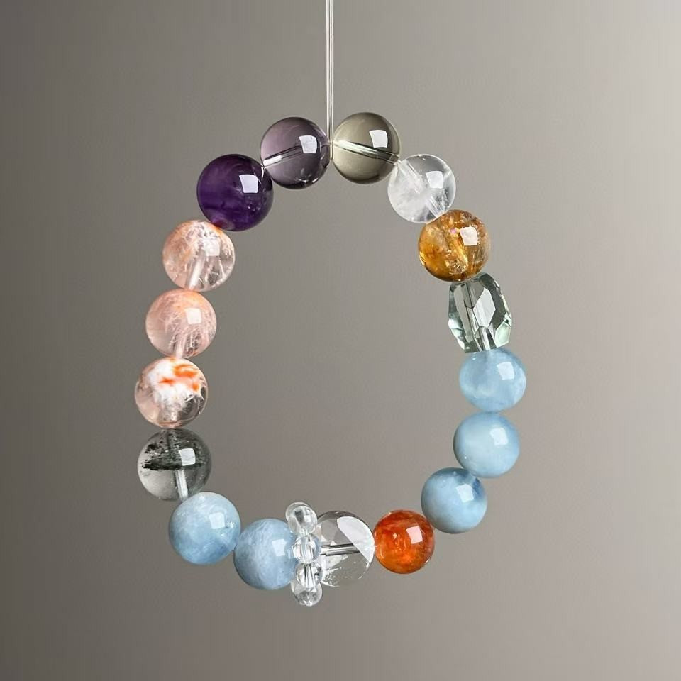Natural Aquamarine Amethyst Clear Quartz Red Phantom Crystal Bracelet 11mm - View 4
