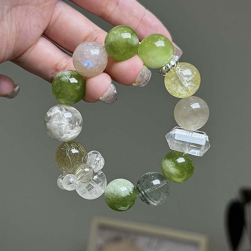 Dansenmonk Green Serpentine Jade Mixed Crystal Wealth Bracelet | Healing Manifestation Talisman
