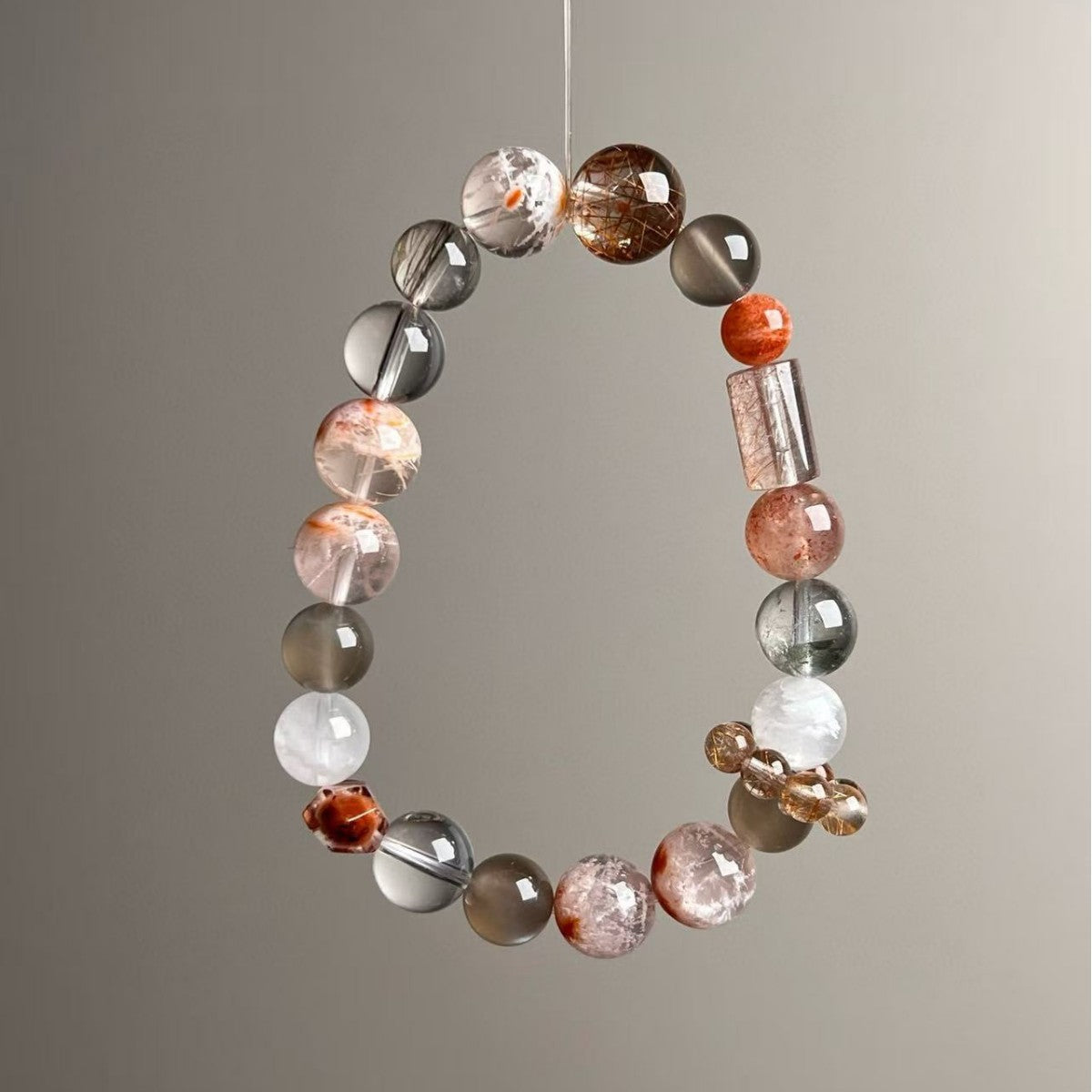 Dansenmonk 10mm Collectible Multi-Gem Crystal Bracelet | Copper Rutilated & Red Hematoid Wealth Guardian Stone For Scorpio Capricorn Aries Women Natural Healing Bracelet