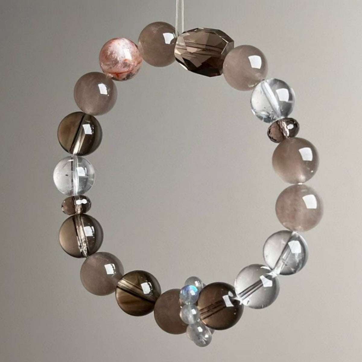 Natural Smoky Quartz Clear Quartz Rabbit-Hair Phantom Crystal Bracelet 11mm - View 4