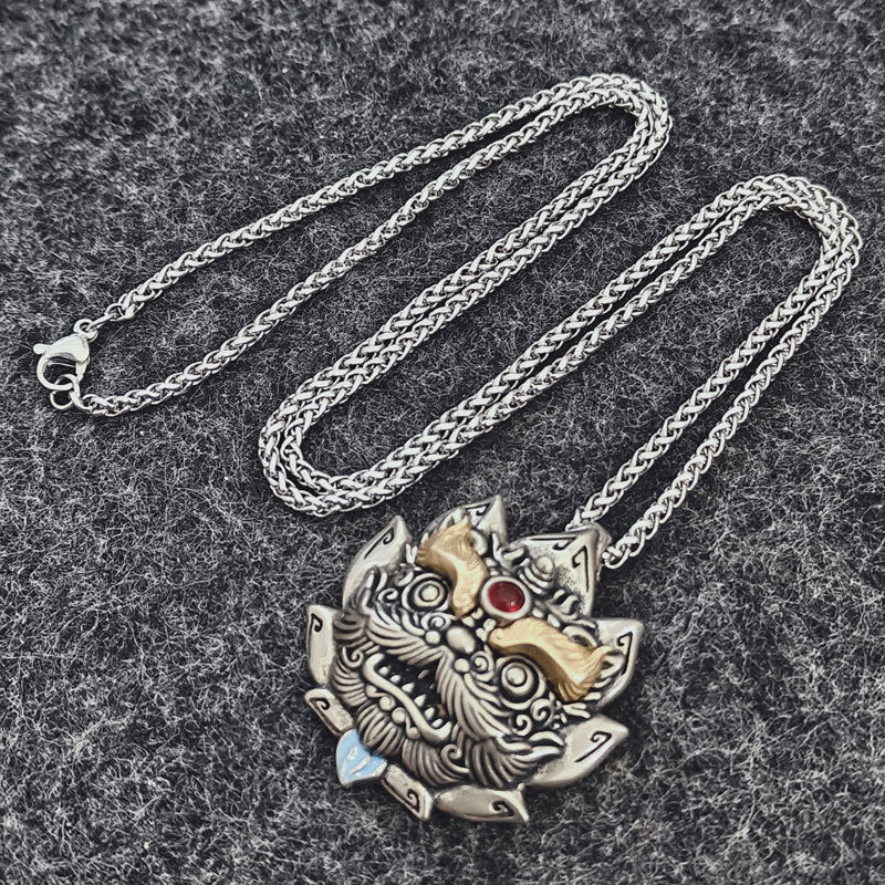 Chinese Guardian Lion "Shan Gui Ling" Pendant | Antiqued Copper Amulet for Luck & Protection