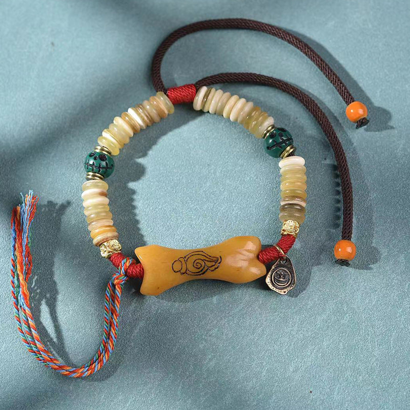 Tibetan Antler Bead Bracelet | Hand-Woven Adjustable Mala with Gau Box Buddha Pendant, Vintage Ethnic Stackable Bracelet