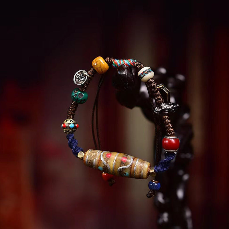 Handcrafted Tibetan Yak Bone Dzi Bead Bracelet