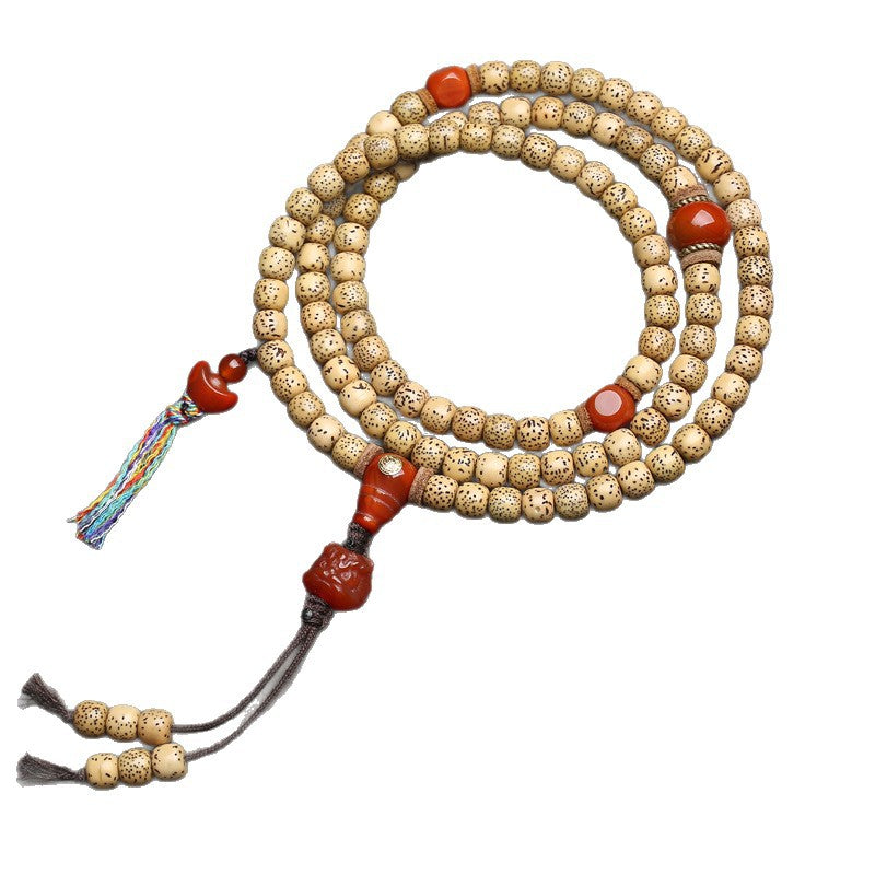 Dansenmonk Vintage Natural Hainan Old-Stock Star Moon Bodhi 108 Mala | Tibetan Style Prayer Bead Necklace