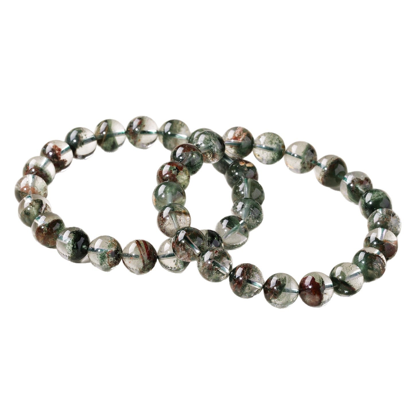 Dansenmonk Natural 7A Grade Green Phantom Quartz Bracelet – Treasure Bowl Phantom Crystal Bead Bangle