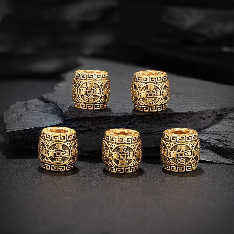 Five Emperor Coin Rotating Talisman Spacer Bead | Antiqued Brass DIY Bracelet Accessory for Good Fortune