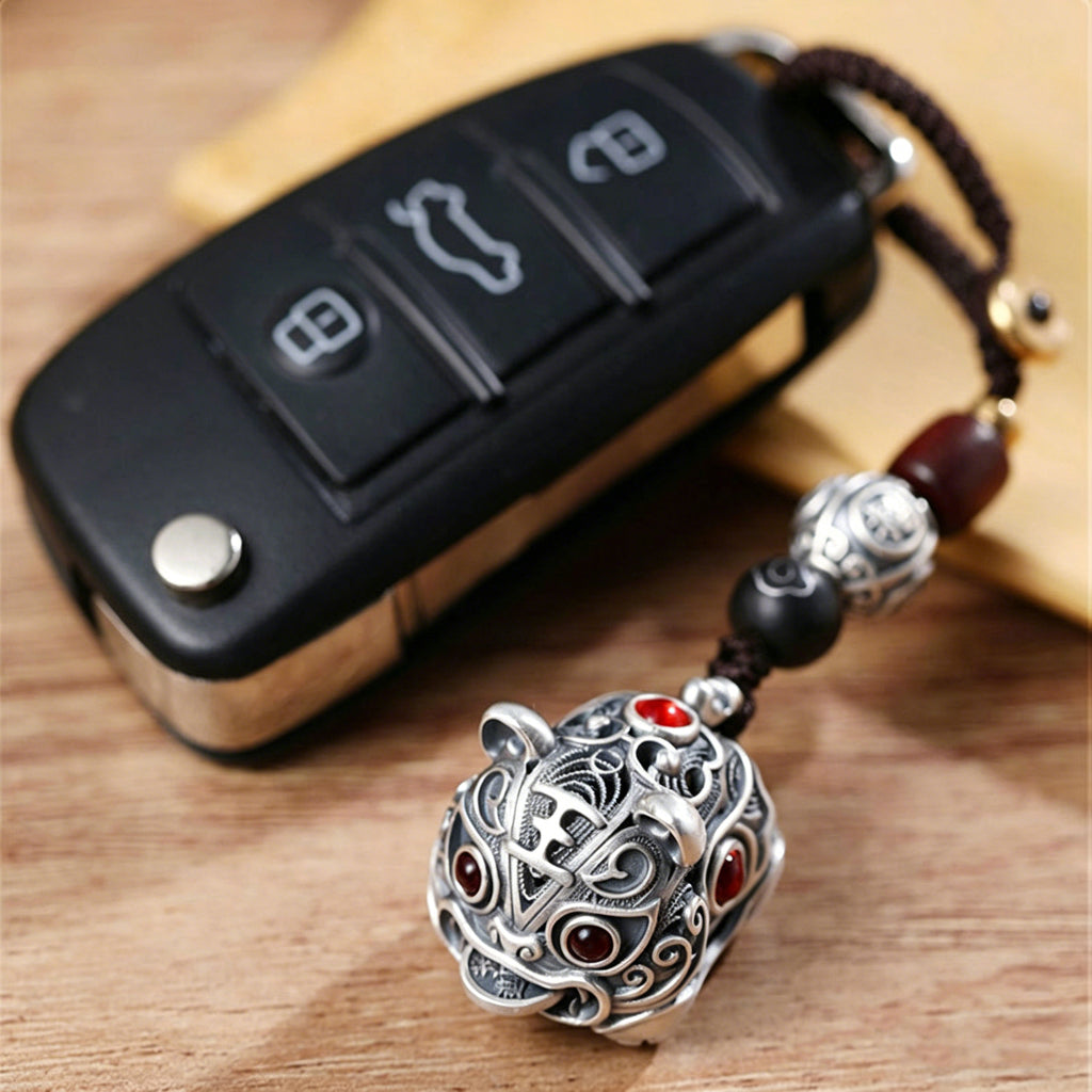 Dansonmonk Lucky Brass Tiger Charm Keychain – Chinese Zodiac Pendant