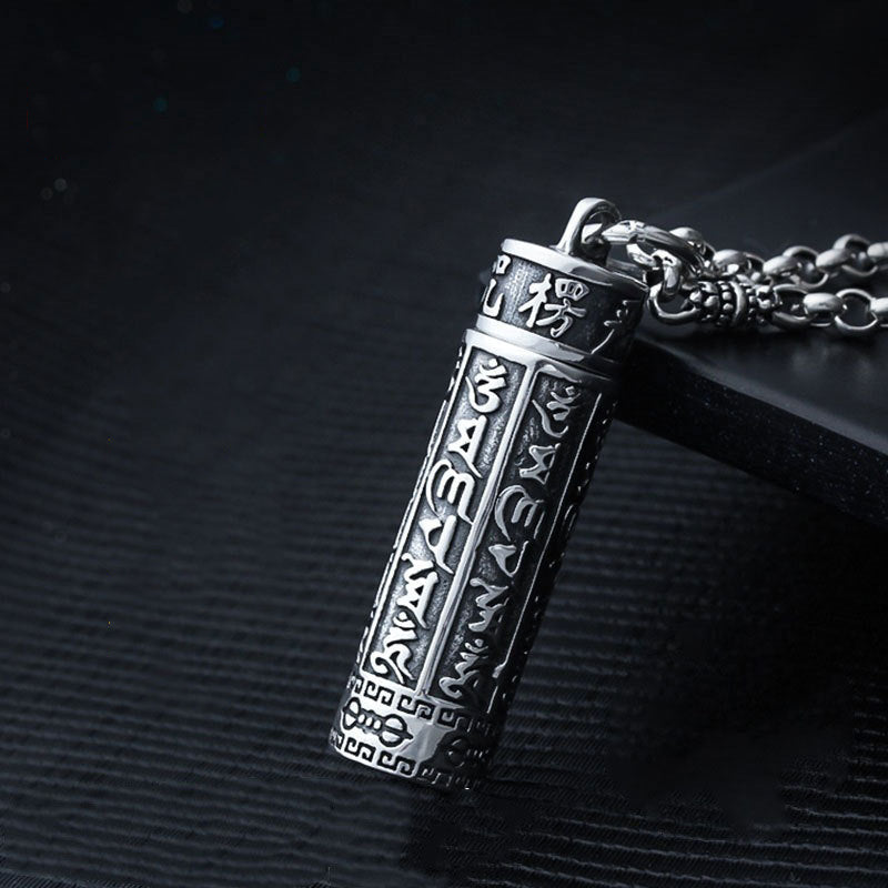 Leng Yan Mantra Openable Cylinder Pendant | Tibetan Silver Protection Amulet Necklace with Prayer Scroll
