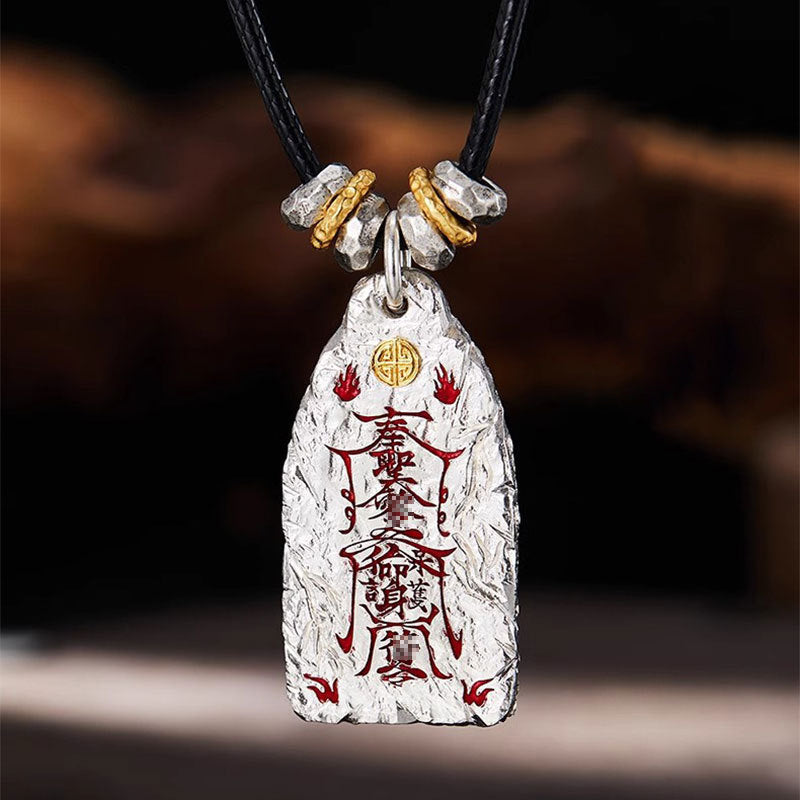 Dansenmonk Silver-Plated Copper Talisman Pendant | Ancient Eastern Protection Energy Amulet
