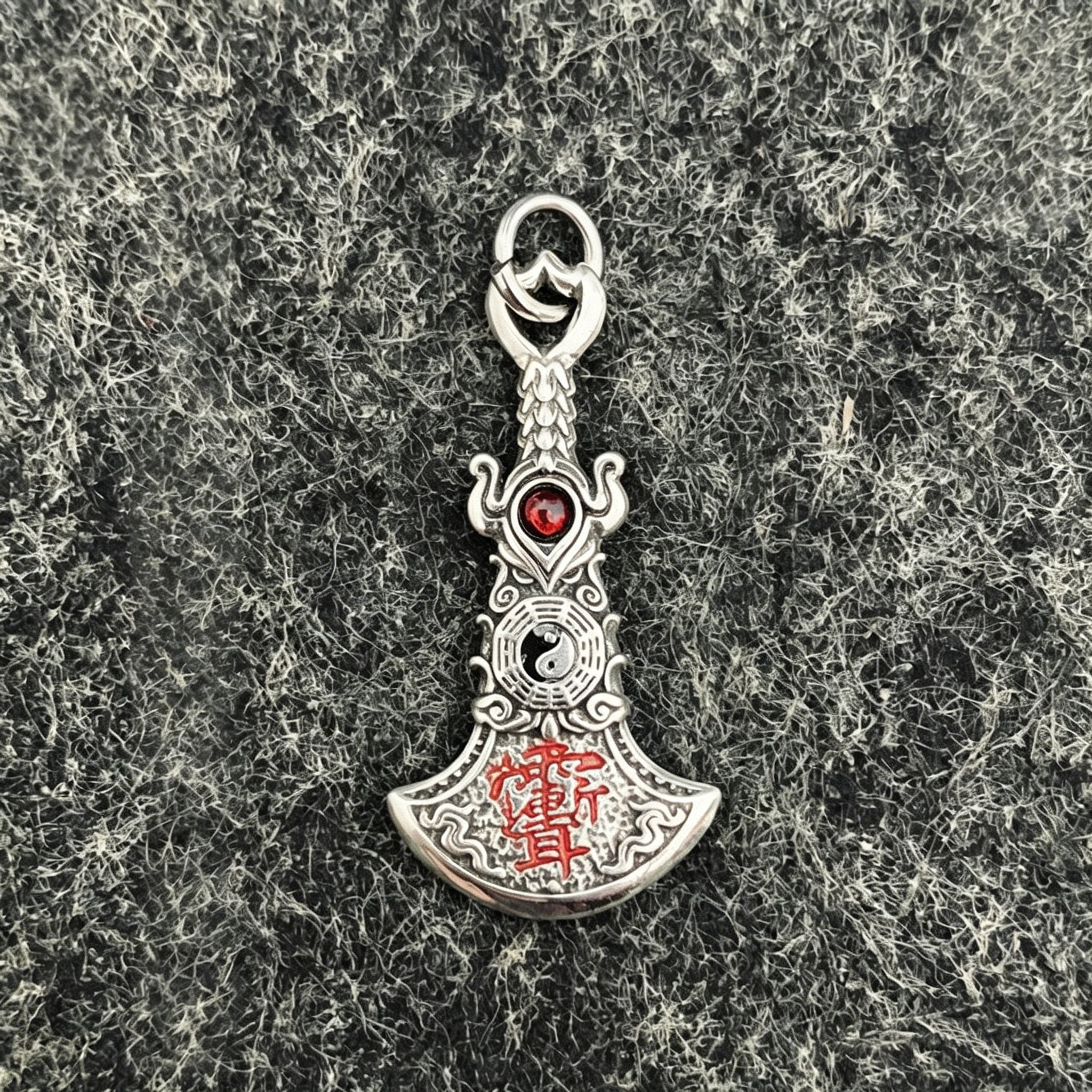 Taoist "Yu Jian Er" Zi Wei Hui Axe Pendant | Yin-Yang Protective Amulet Charm for Keychains & Necklaces