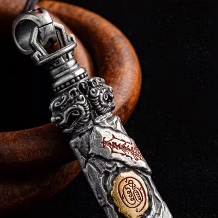 Taoist Spirit Talisman Sword Pendant | Handcrafted White Copper Protection Amulet (Multi-Use Charm)