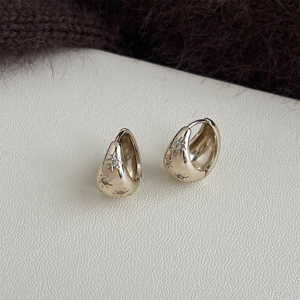 Teardrop hoop earrings with star zircon inlay