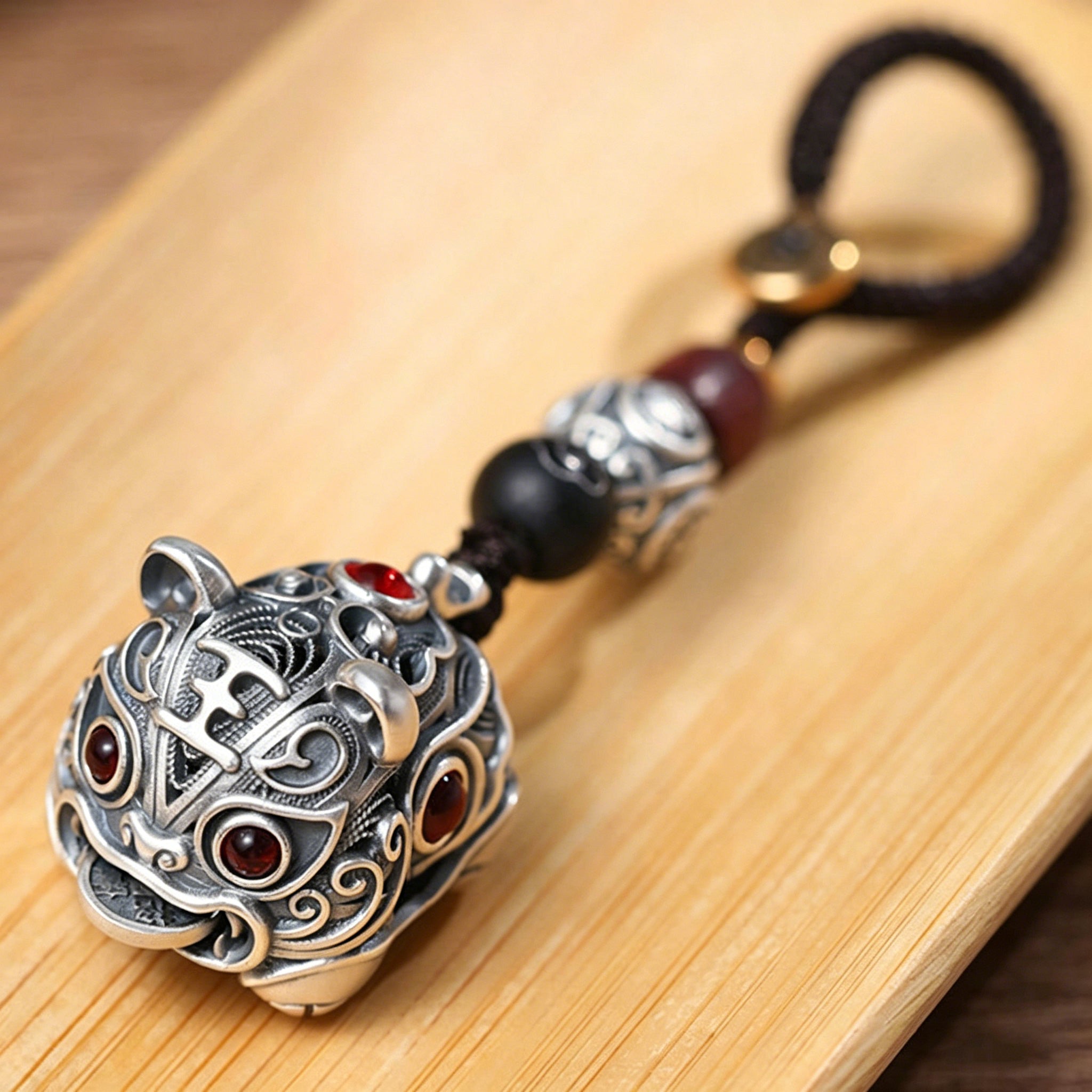 Dansonmonk Lucky Brass Tiger Charm Keychain – Chinese Zodiac Pendant