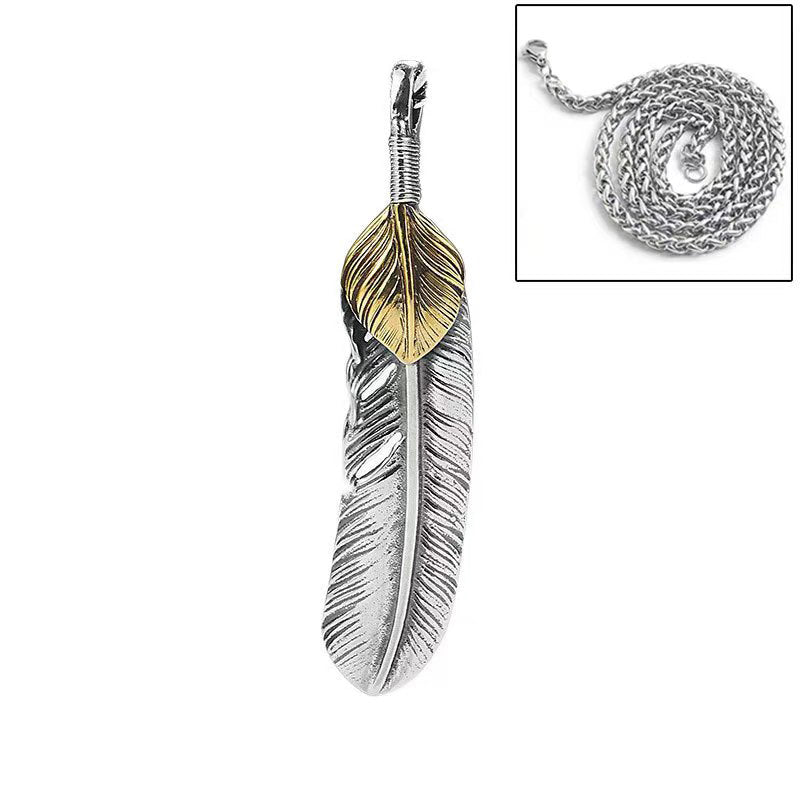 Master-Blessed Feather Protection Necklace | Silver & Gold Dual-Tone Pendant