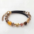 Smoky Quartz & Citrine Heart Bracelet | Boho Leather & Chain Design | Grounding & Abundance Energy