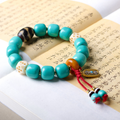 Dansenmonk Magnesite Turquoise Barrel Bead Bracelet Tibetan Ethnic Style Bone Spacer Wrist Mala