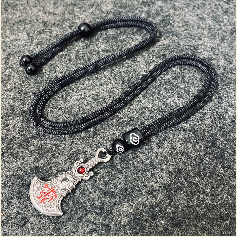 Taoist "Yu Jian Er" Zi Wei Hui Axe Pendant | Yin-Yang Protective Amulet Charm for Keychains & Necklaces