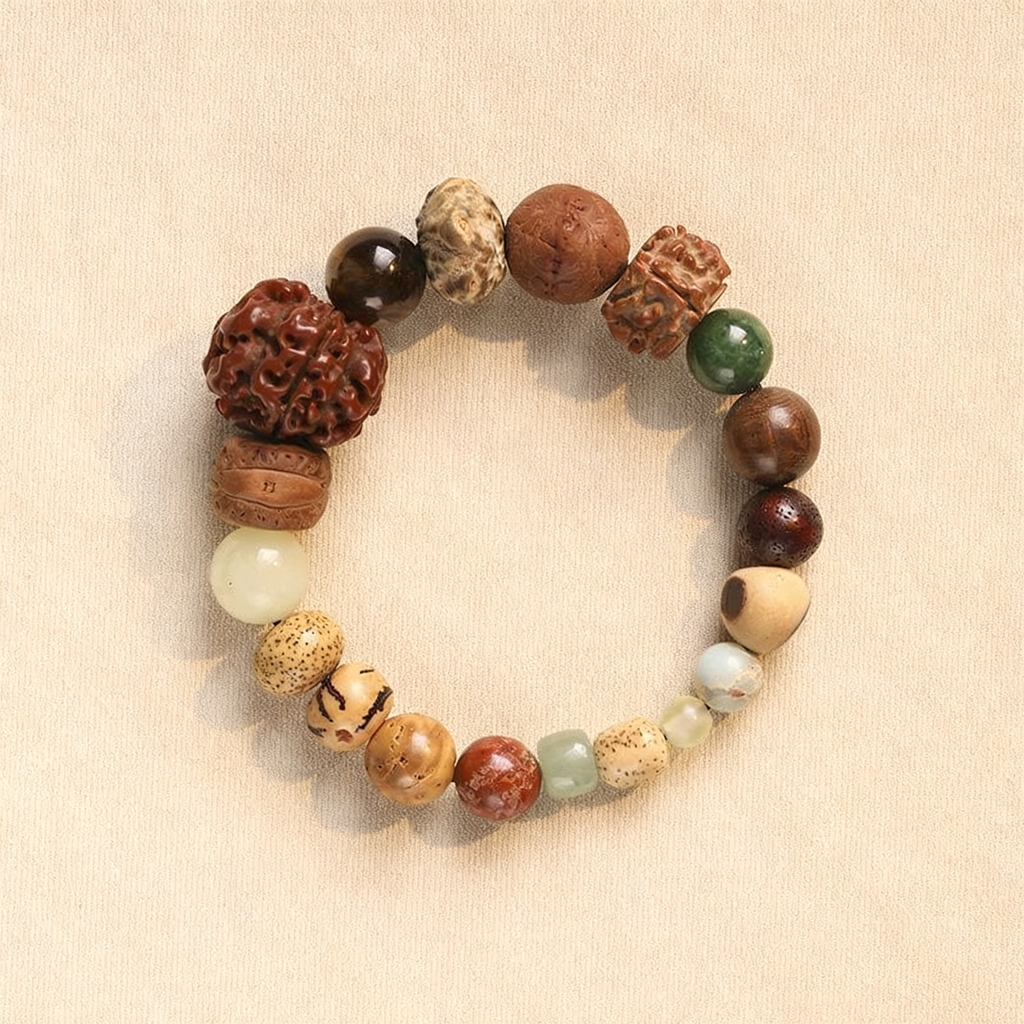 Traditional Chinese 18 Kinds Mixed Bodhi Seed Bracelet | Vintage Zen Multi-bead Unisex Worry Bead Wrist Jewelry