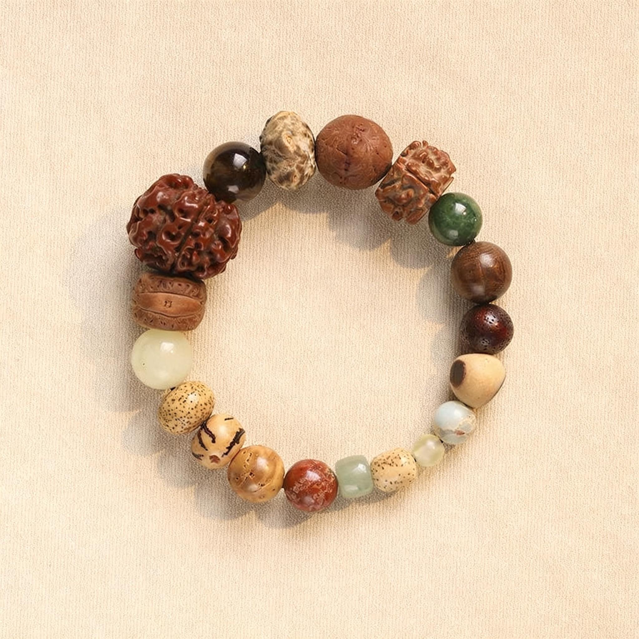 Traditional Chinese 18 Kinds Mixed Bodhi Seed Bracelet | Vintage Zen Multi-bead Unisex Worry Bead Wrist Jewelry
