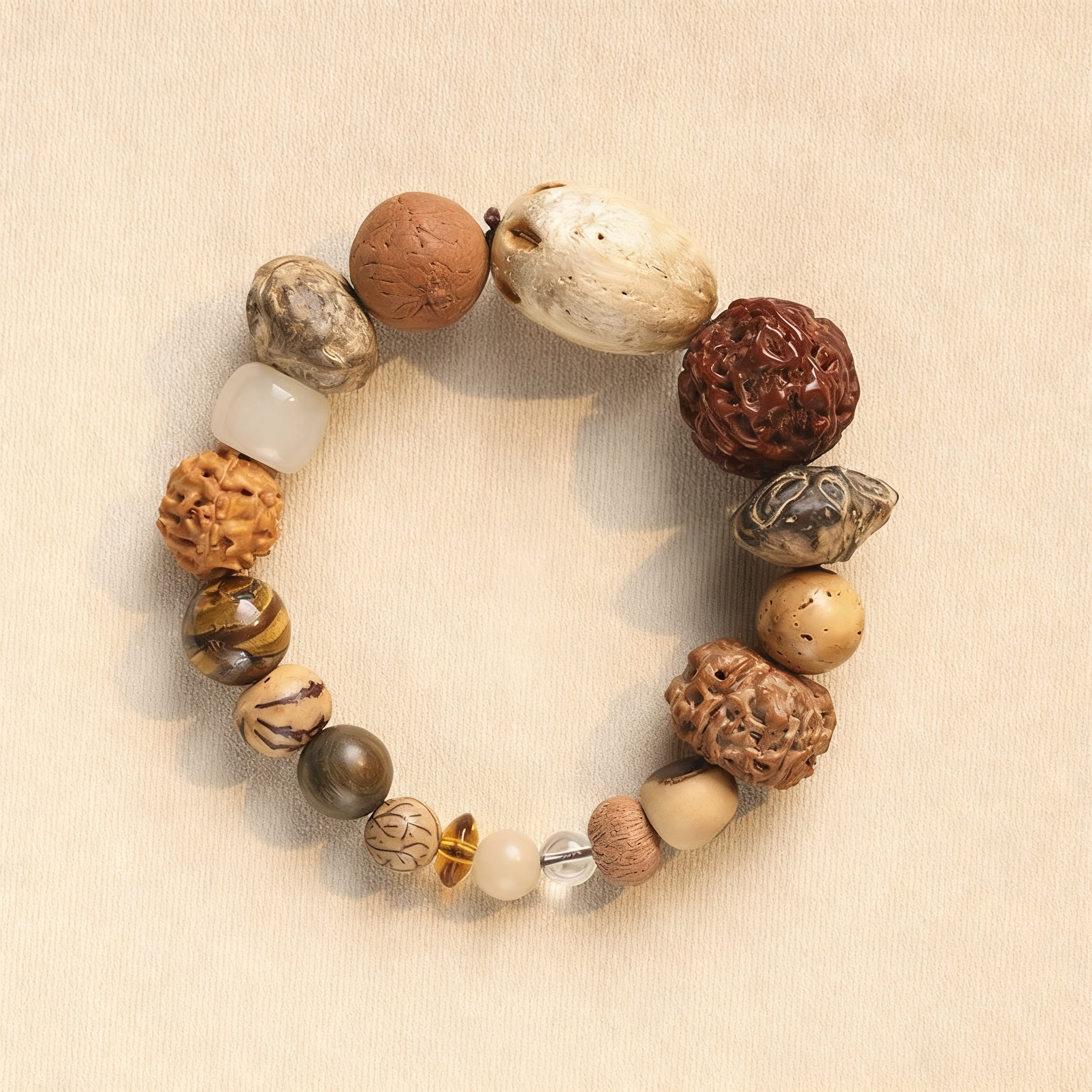 Traditional Chinese 18 Kinds Mixed Bodhi Seed Bracelet | Vintage Zen Multi-bead Unisex Worry Bead Wrist Jewelry
