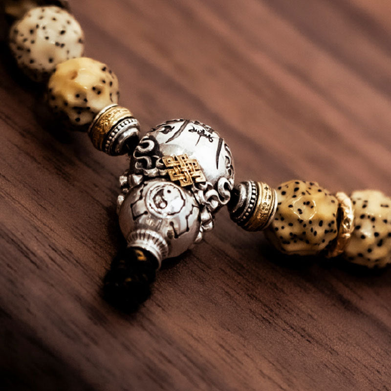 Taoist Fortune Gourd Guru Bead Set | Handcrafted Silver & Gold Tone Mala DIY Accessory for Bracelets